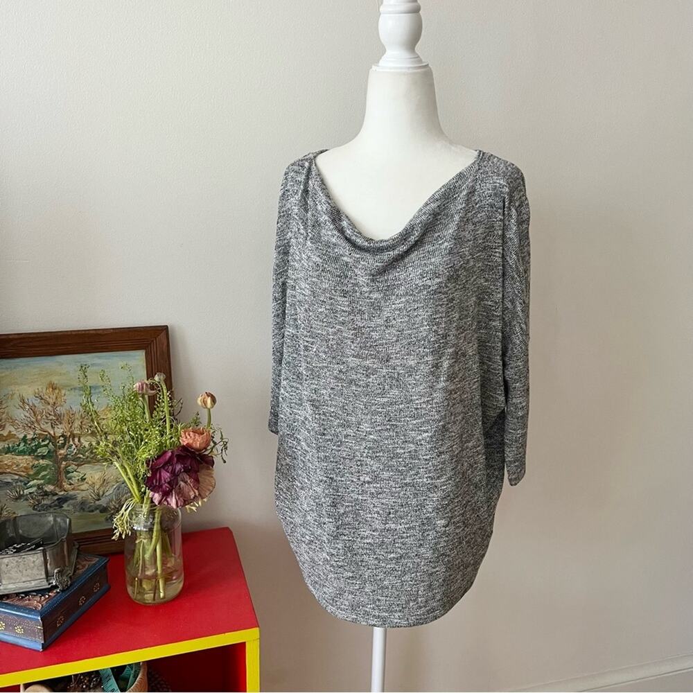 Velvet by Graham & Spencer Marled Grey Silver Cowl Tunic Top